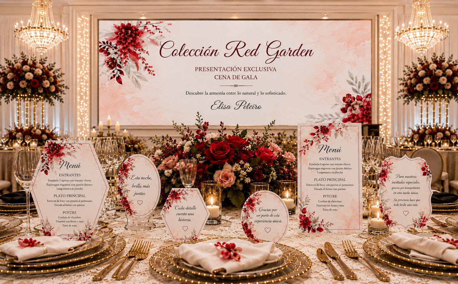 Colección Red Garden en una cena de gala en un hotel de lujo